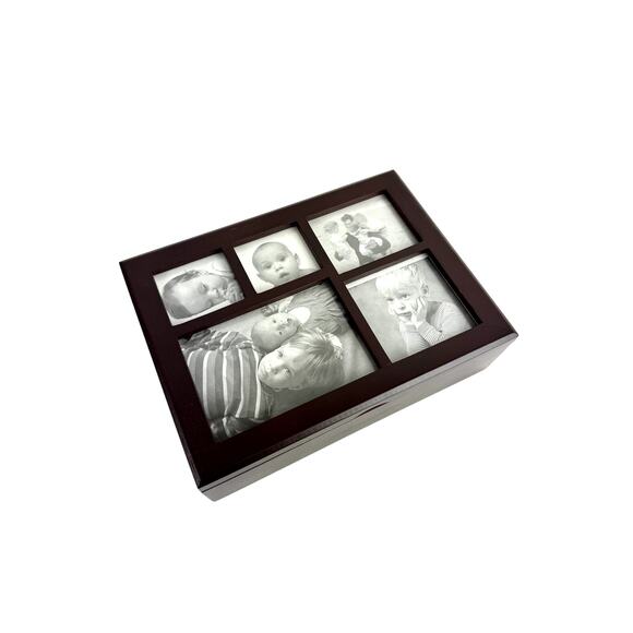 Keepsake Box Jewelry Mahogany Finish Personal Storage 5 Photo Openings Sample - Picture 1 of 9